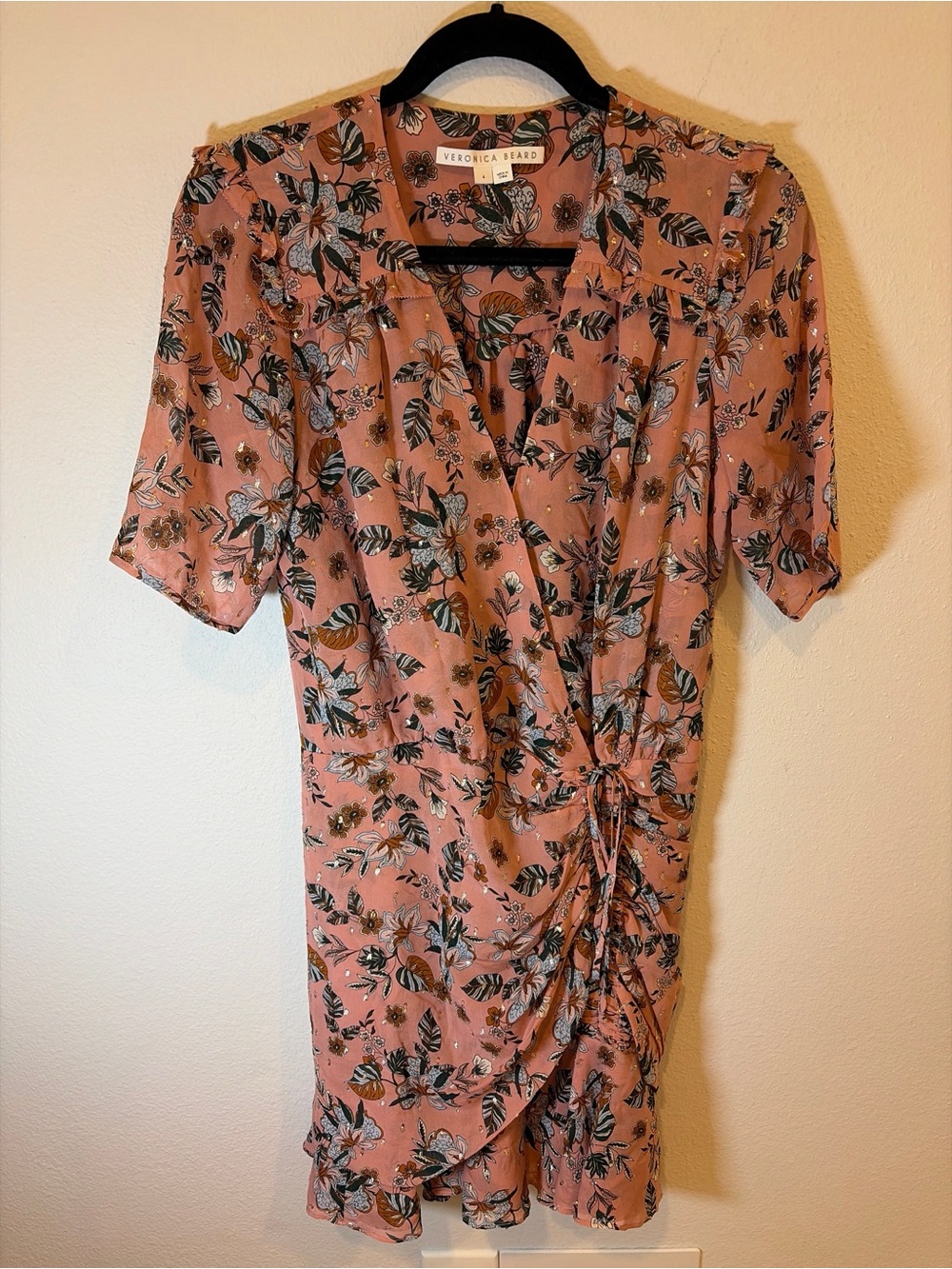 Veronica Beard Dakota 100% Silk Multi Floral Ruched Mini Dress Size 4 Romantic